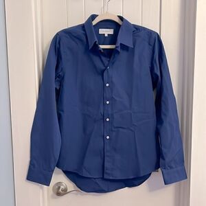 N.A. Martin Cobalt Blue Crisp Cotton Button Front Shirt, Made in Portugal Medium